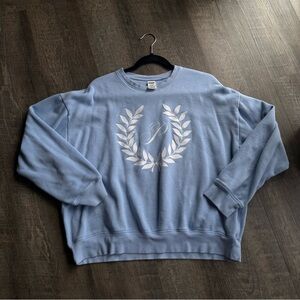 PINK Victoria's Secret Light Blue Sweatshirt with White Leaf Design